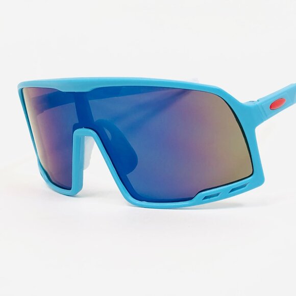 Sports Sunglasses Blue Mirror Lens Shield Beach Shades Cover Face UV Protection - Picture 4 of 4